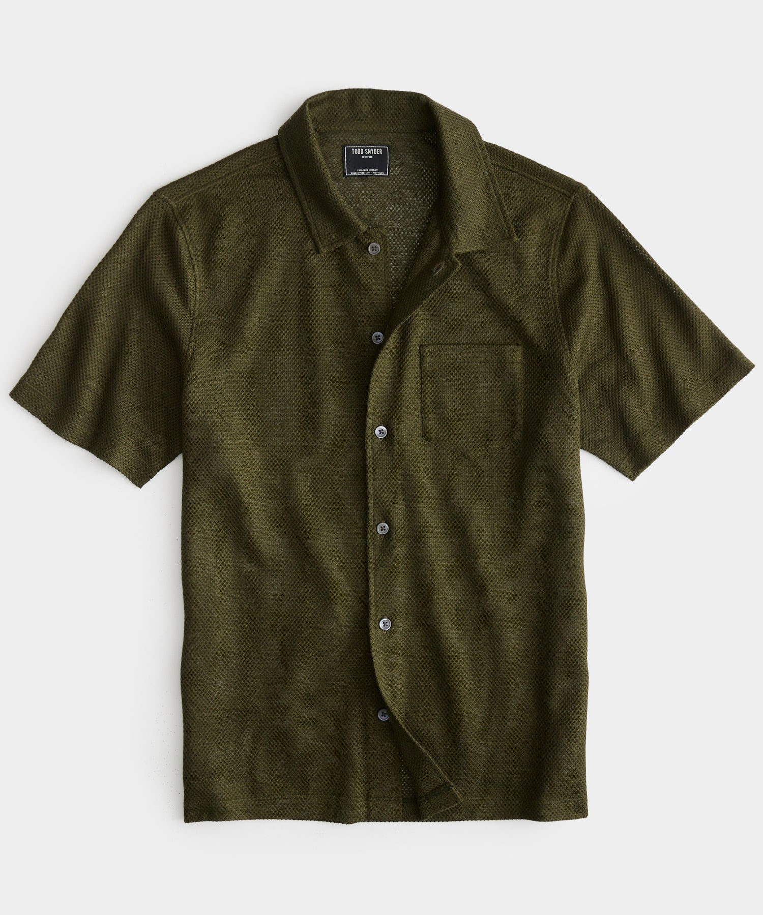 Open-Knit Linen Polo in Olive
